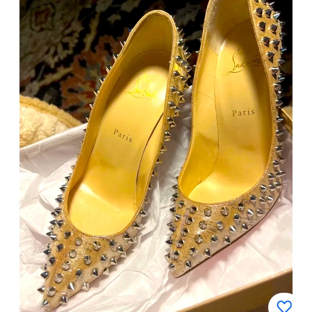 🔥CHRISTIAN LOUBOUTIN ✨Gold Lame✨& Silver Spiked📌 Follies Heels 👠 [SZ41] $1295